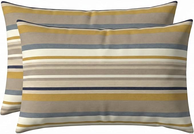 RSH DECOR: Sunbrella Lumbar Throw Pillows Set of 2 | 20" x 12" | Water and Fade-Resistant Performance Fabric | Outdoor Pillow Covers with Down-Alternative Inserts | Made in USA (Edition Gleam)