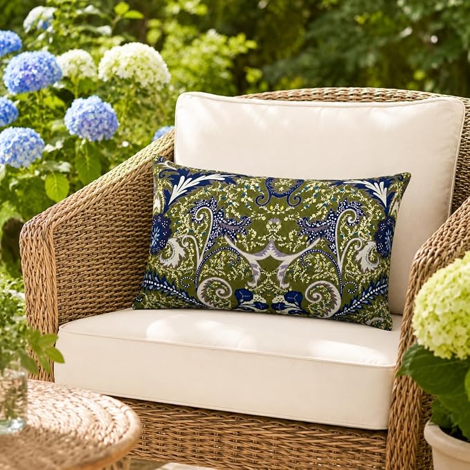 Outdoor Lumbar Pillows 12"x20" Waterproof Patio Pillows with Inserts | Set of 2 Fade Resistant Outdoor Waterproof Lumbar Pillow Decorative Garden Lumbar Cushions for Home Patio Terrace Sofa