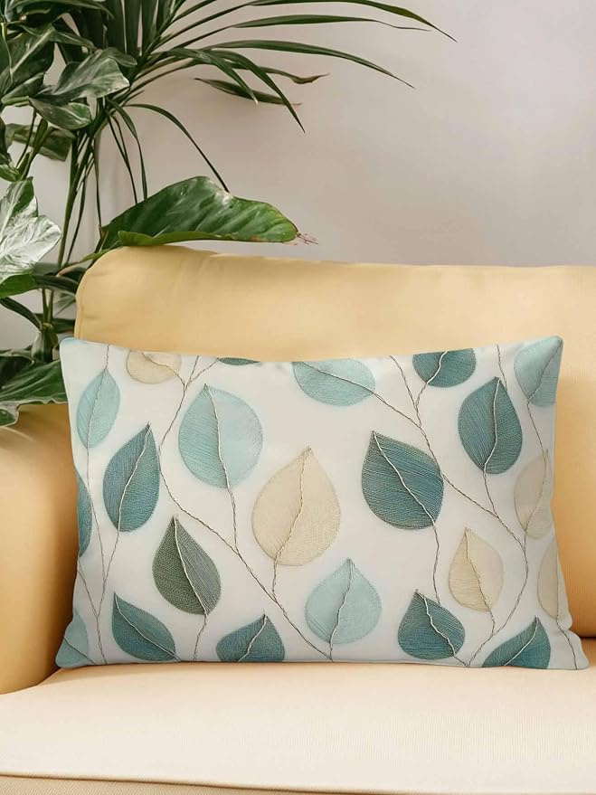 Outdoor Waterproof Throw Pillows Farmhouse Teal Green Leaf Patio Pillows,Decorative Pillow Covers with Insert,Pillow Cushion Case for Garden Couch Sofa Vintage Watercolor Leaves