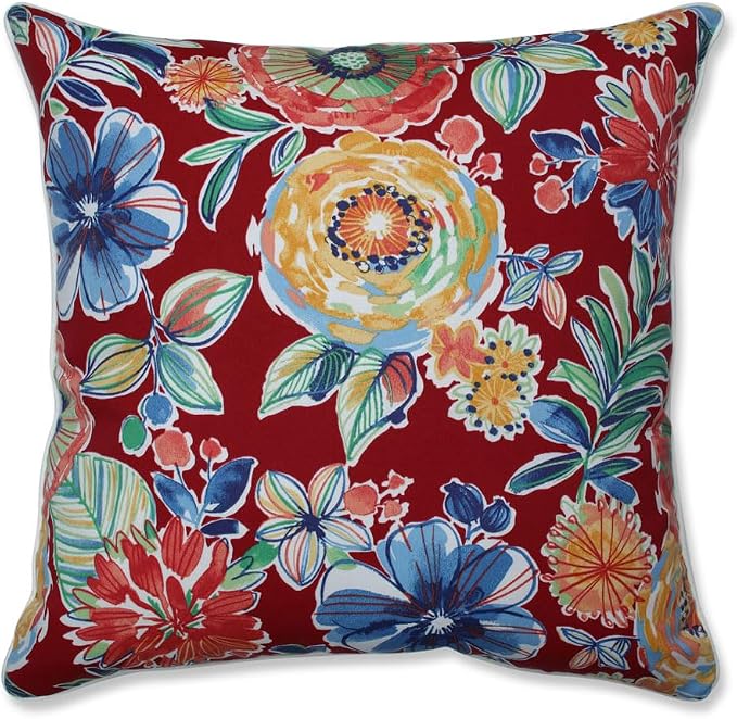 Pillow Perfect Bright Floral Indoor/Outdoor Accent Throw Pillow, Plush Fill, Weather, and Fade Resistant, Floor - 25" x 25", Red/Blue Colsen, 1 Count