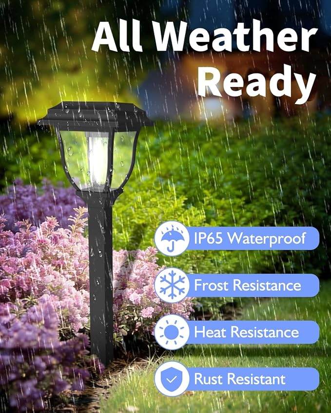 Solar Pathway Lights 2 Pack Mini Outdoor 3000K Bright Auto On/Off Solar Garden Lights Long Lasting Solar Powered Landscape Light for Path Yard Walkway Lawn Driveway Decor Lighting - Cool White
