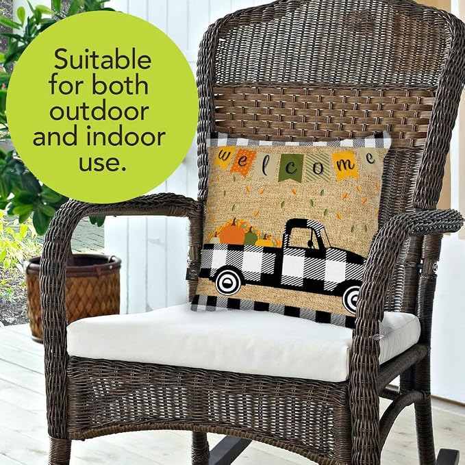 Briarwood Lane Indoor/Outdoor Pillow 17x17 Black Checkered Truck Fall Decorative for Fall Pillow