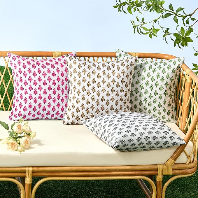 Outdoor Pillow Covers 20x20 Set of 2 Boho Hot Pink Floral Accent Print Decorative Throw Pillow Cases for Outdoor Waterproof Patio Furniture Garden Porch Sofa Bed Cushion Covers Home Decor JB005-F20