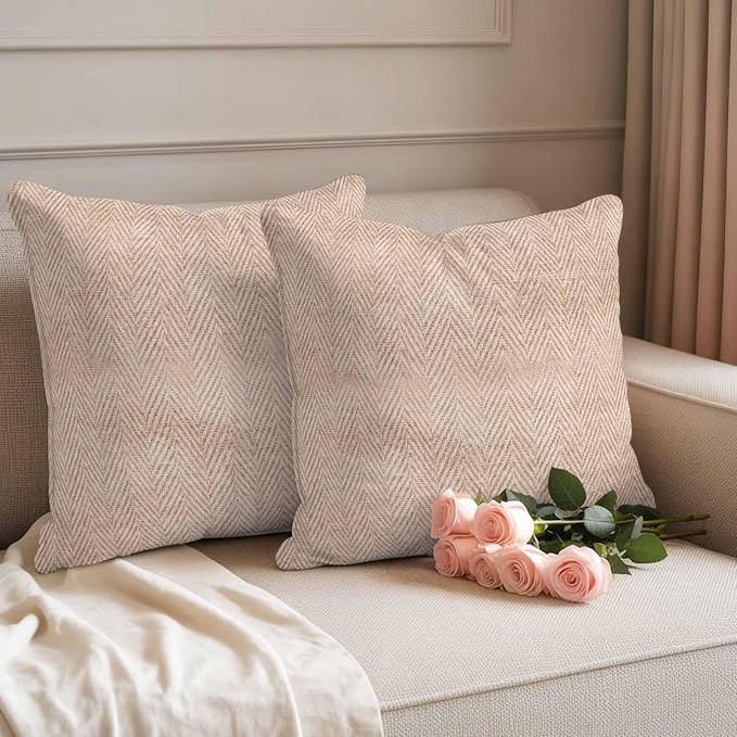 Beige Herringbone Outdoor Pillow Covers Set of 2 Modern Minimalist Woven Textured Waterproof Throw Pillow Cover Decorative Cushion Cases for Patio Porch Garden 26X26 Inch