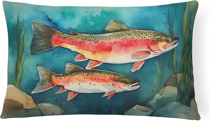 Caroline's Treasures DAC2839PW1216 Trout Throw Pillow Machine Washable, Indoor Outdoor Decorative Pillow for Couch, Bed or Patio, 12HX16W