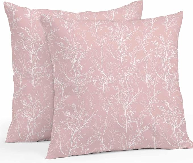 Pink Branches Waterproof Outdoor Pillow Covers Set of 2 Home Decor, Abstract Art Leaves Plant Pillowcase Patio Pillow Covers for Couch Bench Patio Furniture Garden 26x26in