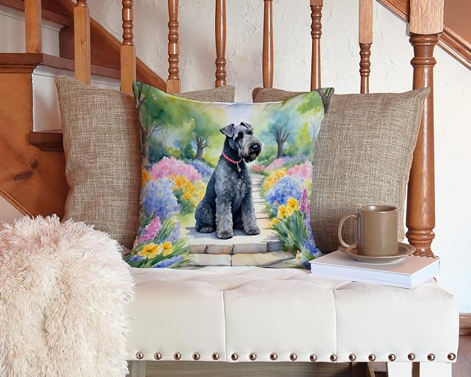 Caroline's Treasures Kerry Blue Terrier Spring Path Throw Pillow Machine Washable, Indoor Outdoor Decorative Pillow for Couch, Bed or Patio, 14Hx14W