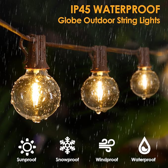 100Ft LED Outdoor String Lights, Dimmable G40 Globe Patio Lights with 50+3 Waterproof Shatterproof Bulbs for Backyard Porch-Brown Cord 1 Pack