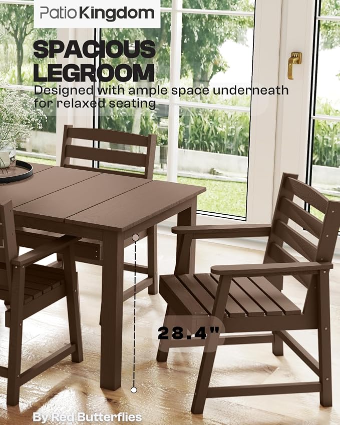 HDPE 9-Piece Outdoor Dining Set with 11FT Umbrella, Brown | All-Weather Patio Table and Chairs, Fade-Resistant Patio Furniture Dining Set for Lawn, Garden, Deck, Backyard, Poolside