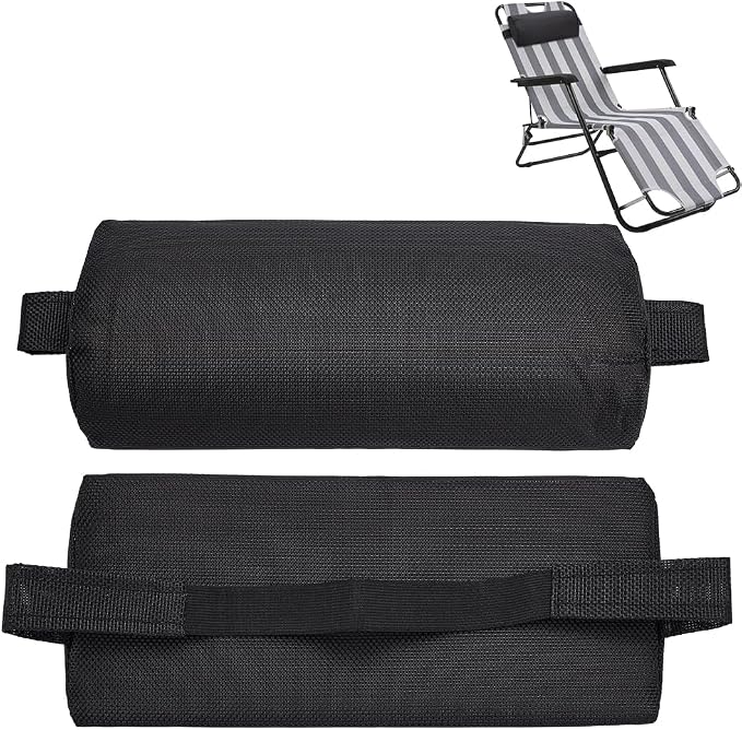 BENECREAT 2Pcs Outdoor Chaise Lounge Head Pillow, Outdoor Patio Pillows with Adjustable Strap for Patio Chair Recliner Head Support, Black