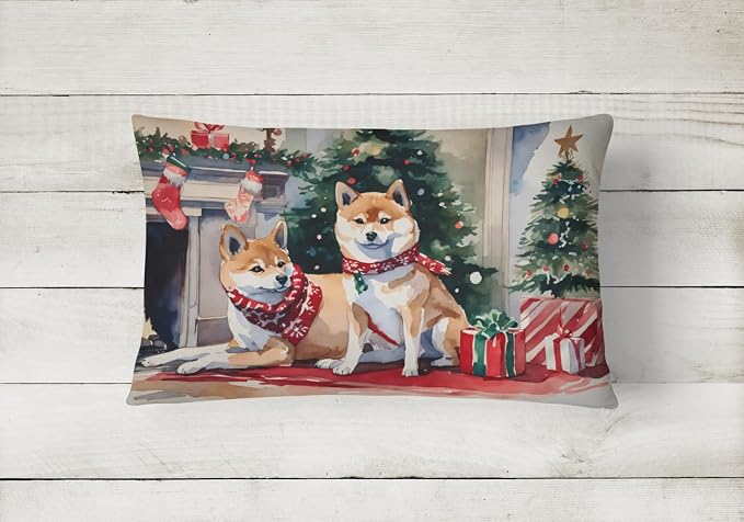 Caroline's Treasures DAC2750PW1216 Shiba Inu Cozy Christmas Throw Pillow Machine Washable, Indoor Outdoor Decorative Pillow for Couch, Bed or Patio, 12HX16W