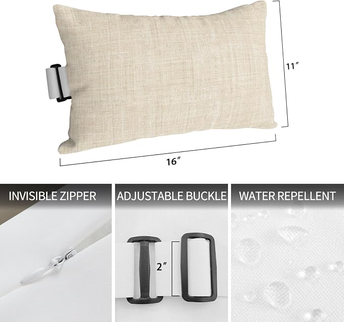 Outdoor Lumbar Pillow Set of 1, Cream Waterproof Beach Headrest Pillow with Inserts, Farmhouse Vintage Cream Solid Color Modern Recliner Throw Pillows for Patio Furniture, 11 x 16