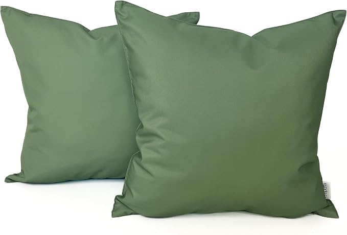 Pack of 2 Outdoor 20''x20'' Waterproof Green Throw Pillow Covers Decorative Square Patio Pillows for Patio Furniture (Loden Frost)