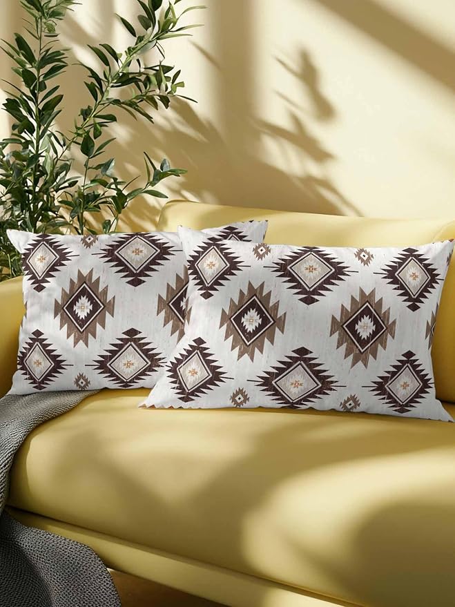 Waterproof Outdoor Pillow 1 Pack Brown Boho Aztec Decorative Throw Pillows Cover & Insert 20x12 Inch Lumbar Pillowcase Southwest Tribal Style Pillows for Couch Sofa Bed Patio Furniture Indoor Outdoor