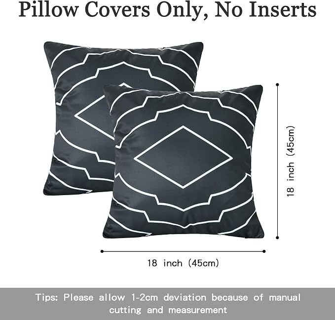 Waterproof Geometric Outdoor Pillow Covers 18x18 Inch Set of 2 | Black and White Geometric Throw Pillow Covers, Modern Decorative Cushion Cases for Patio Garden Porch Balcony Couch Sofa