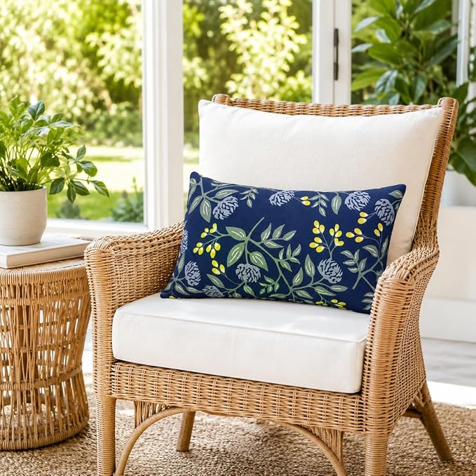 Outdoor Lumbar Pillows 12"x20" Waterproof Patio Pillows with Inserts | Set of 2 Fade Resistant Outdoor Waterproof Lumbar Pillow Decorative Garden Lumbar Cushions for Home Patio Terrace Sofa