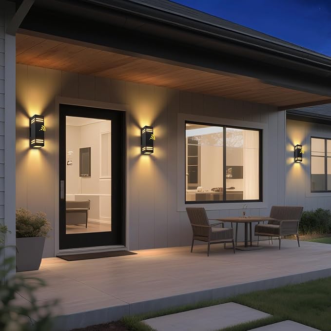 Dusk to Dawn Outdoor Wall Light 2 Pack, Modern Exterior Lighting Fixtures for House, Black Outdoor Sconce Lights with LED Bulbs, Up Down Lights, Outside Garage Lights for House, Porch, Door