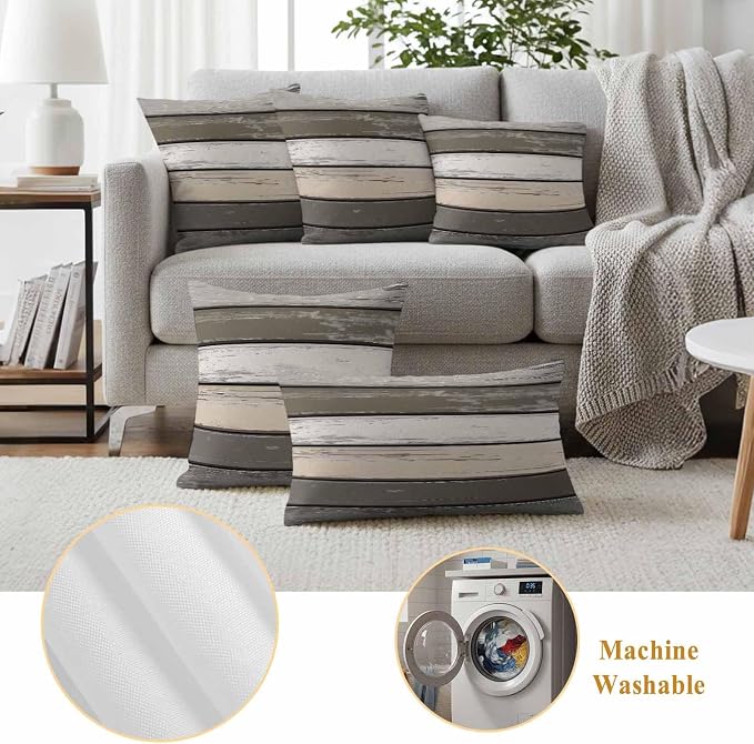 Retro Dark Grey Stripe Outdoor Waterproof Throw Pillow Covers Set of 2, 26"x26", Peeling Paint Effect Texture Decorative Pillow Covers Outside Cushion Case for Patio Porch Garden