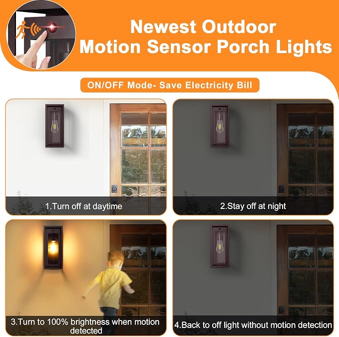 15" Motion Sensor Outdoor Lights, 2 Pack Large Bronze Outdoor Light Fixture, 3 Lighting Modes Waterproof Anti-Rust Wall Sconces, Exterior Lighting Fixtures for Front Door, Porch, Garage