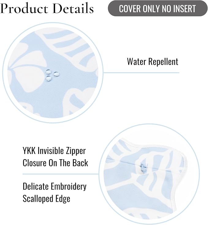 Hofdeco Premium Grandmillennial Coastal Hampton Patio Indoor Outdoor Lumbar Pillow Cover Only, 12"x20" Water Repellent for Backyard, Couch, Poolside, Baby Blue Print Palm Leaves and Hisbucs Flowers