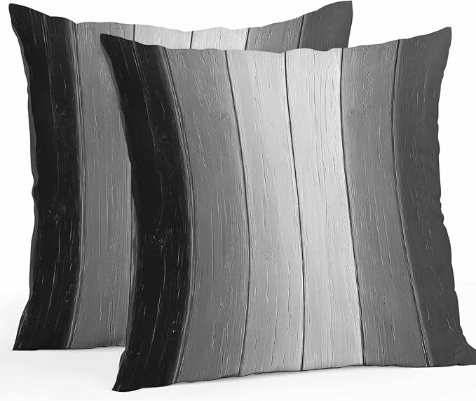 Throw Pillow Covers 18x18 Inch Set of 2, Black Gray Ombre Waterproof Outdoor Cushion Covers, Vintage Country Wooden Decorative Pillowcases for Couch, Sofa, Bed, Garden, Patio