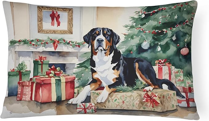Caroline's Treasures DAC2673PW1216 Greater Swiss Mountain Dog Cozy Christmas Throw Pillow Machine Washable, Indoor Outdoor Decorative Pillow for Couch, Bed or Patio, 12HX16W