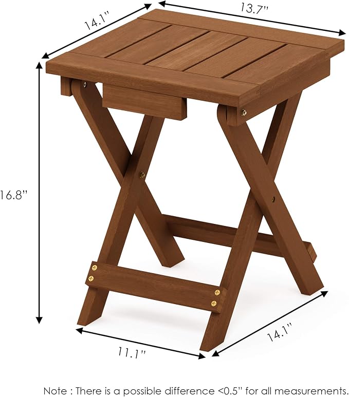 Furinno FG18556 Tioman Hardwood Patio Furniture Outdoor Folding Table Small, Natural