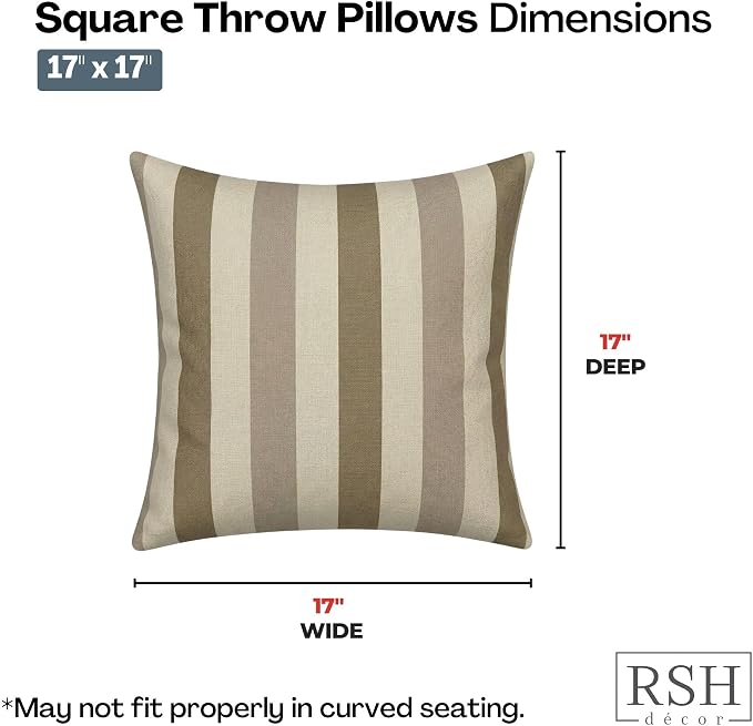 RSH DECOR: Sunbrella Square Throw Pillows Set of 2 | 17" x 17" | Water and Fade-Resistant Performance Fabric | Outdoor Pillow Covers with Down-Alternative Inserts | Made in USA (Portico Sparrow)