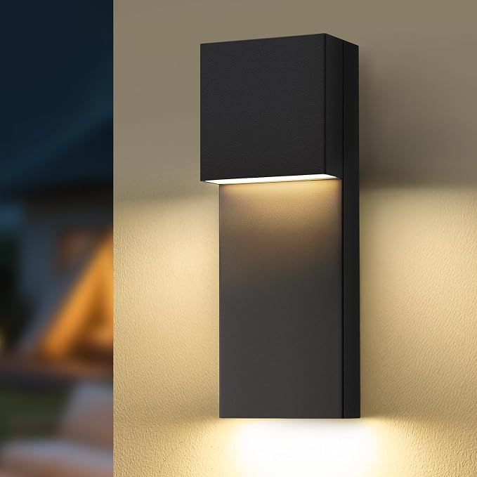 Modern LED Outdoor Wall Sconce, 15'' 20W Outdoor Light Fixture Exterior Wall Lights, Black LED Front Porch Lights Outside Wall Mount Lighting for House, Backyard, Warm White 3000K, 1 Pack
