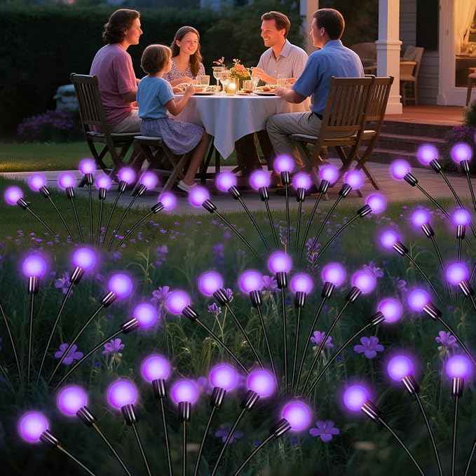 Solar Garden Lights Outdoor Waterproof, Swaying Firefly Light, Garden Decor | 2 Pack Solar Firefly Lights, Auto On/Off Decor for Yard, Patio, Pathway and Lawn, Gifts for Women, Christmas Decor (Purple)