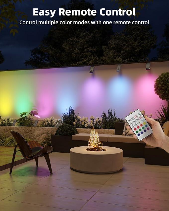 RGB Christmas Solar Spot Lights Outdoor, 12 RGB Color Modes Landscape Light Waterproof IP67 with Remote Control, 2-in-1 Color Changing RGB/Cool/Warm White for Yard Garden Christmas 4 Pack