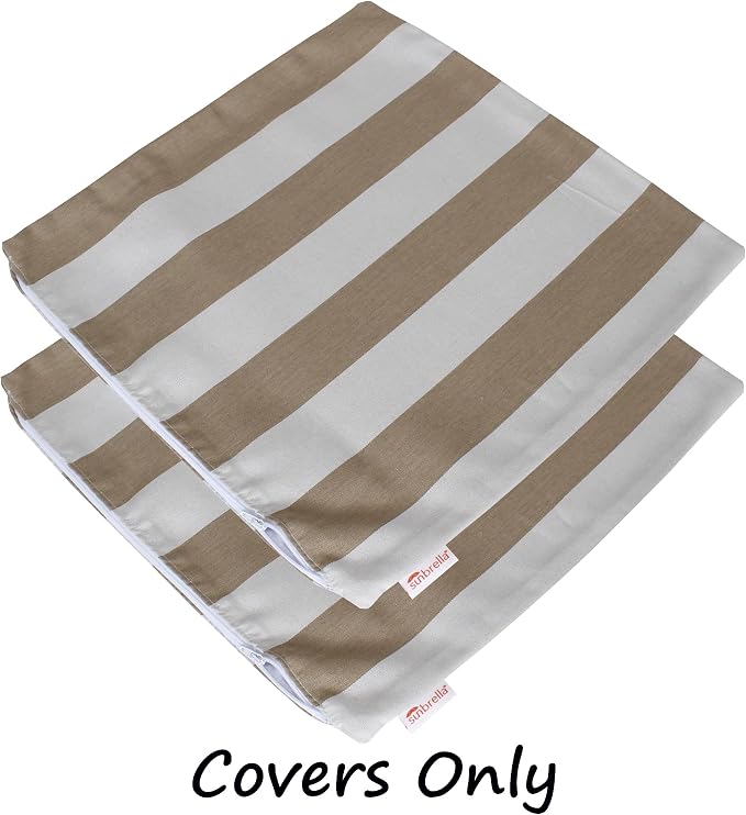 Outdoor/Indoor Sunbrella Throw Pillow Cover Only Square Set of 2 Pieces 20 inch x 20 inch Maxim Heather Beige Stripe - Insert Not Included