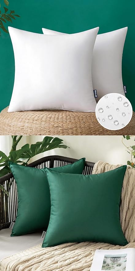 MIULEE Pack of 2 Waterproof Pillow Inserts Bundle Pack of 2 Outdoor Pillow Covers Army Green 18x18 Inch