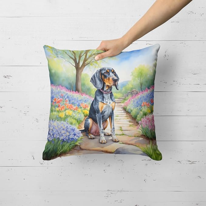 Caroline's Treasures Bluetick Coonhound Spring Path Throw Pillow Machine Washable, Indoor Outdoor Decorative Pillow for Couch, Bed or Patio, 18Hx18W