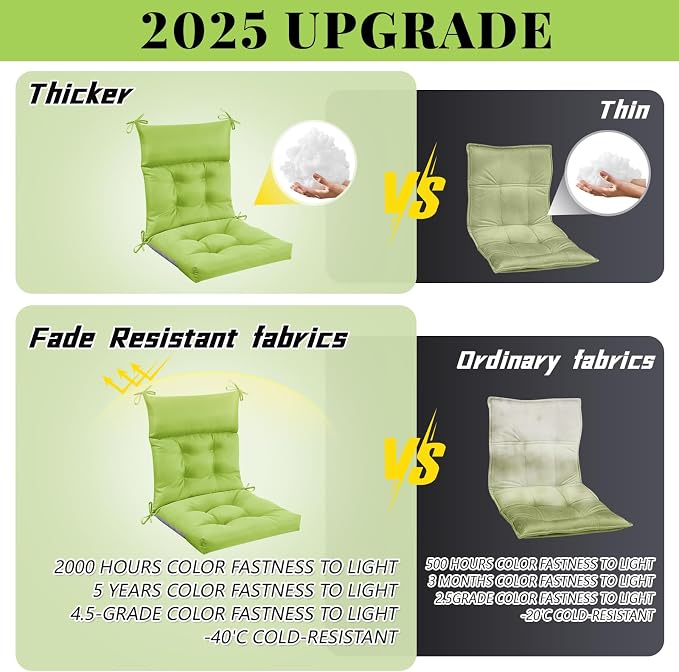 Sintuff 2 Pcs 44 x 21 x 4 Outdoor Chair Cushion Patio Chair Cushions Seat/Back Tufted Pillow with Ties Water Resistant Replacement Indoor Patio Furniture Outdoor Furniture (Solid Color,Fruit Green)