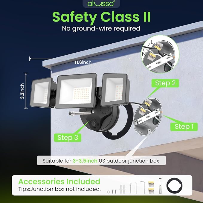 ALUSSO Dusk to Dawn Outdoor Lighting Hardwired(Not Solar), Flood Lights Outdoor 120V 40W 4000LM, 3CCT 3000K/4000K/6000K 3 Heads Security Light for Garage Yard Walkway, ETL, Dusk to Dawn Black, 2pack
