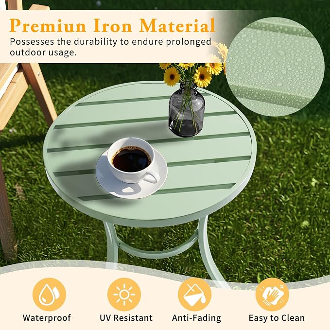 VINGLI Outdoor Side Table, Small Metal Patio End Table, Outdoor Round Table for Patio, Pool, Porch (Green)
