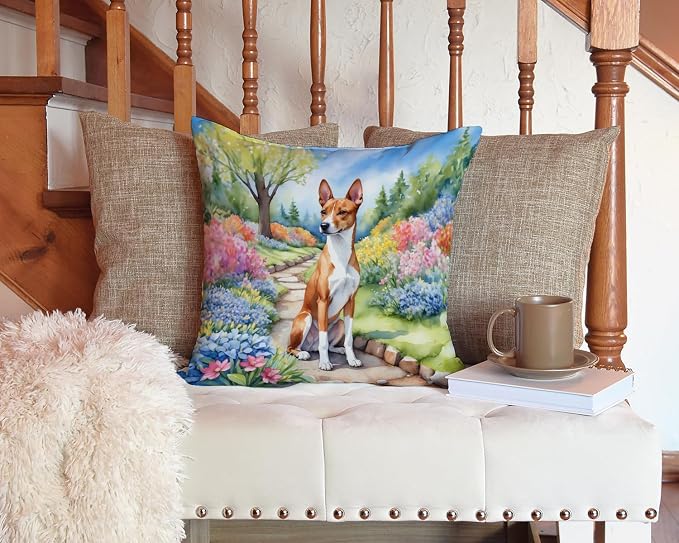 Caroline's Treasures Basenji Spring Garden Throw Pillow Machine Washable, Indoor Outdoor Decorative Pillow for Couch, Bed or Patio, 14Hx14W
