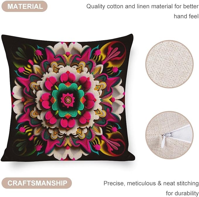 Pillowcase Mexican Flowers Decorative Square Pillowcase Cushion Case Garden Flowers Throw Pillows Cover 20"x20" Pillows for Couch Sofa Patio Furniture Home Decor Cutton Linen Cushion Cases