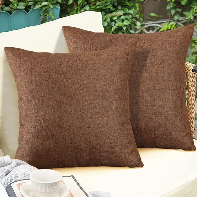 OTOSTAR Pack of 4 Outdoor Waterproof Throw Pillow Covers 18x18 Inch Garden Decorative Pillow Covers Cushion Sham Pillowcase Shell Patio Cushion Case Pillows for Couch Tent Sofa Balcony Decor (Brown)