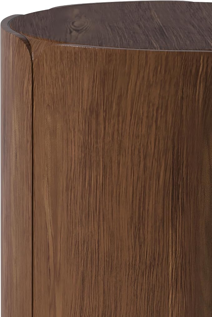 19.29" H Round Outdoor Indoor Side Table, Modern Wood Grain Patio Garden Stool, Sturdy MGO Waterproof, No-Assembly Table for Patio, Garden, Backyard, Living Room