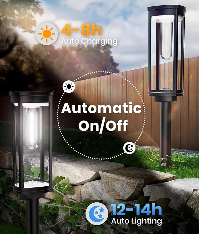 ALFIOT Solar Pathway Lights Outdoor,6 Pack Solar Lights Outdoor, IP65 Waterproof Auto On/Off Solar Garden Lights Solar Powered Landscape Lighting for Yard Walkway Driveway Pathway