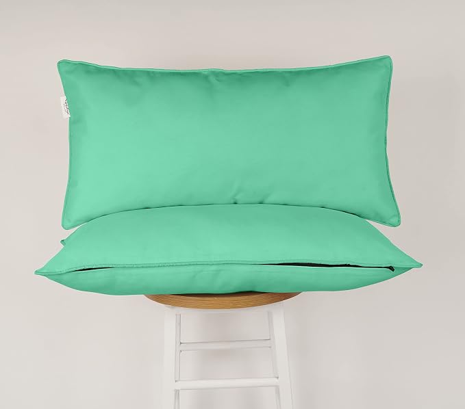 Indoor/Outdoor Polyester Fabric Lumbar Pillow Cover, All-Weather Waterproof Rectangular Cushion Case for Patio Furniture, 12 x 24 Set of 2 -Aquamarine