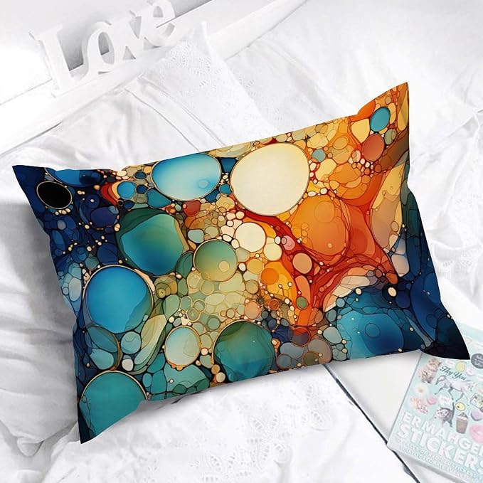 Ink Rainbow Shapes with Gold Lumbar Cushion Cover Abstract Alcohol Ink Textures Throw Pillow Cover Classic Decorative Cushion Covers Home Decor for for Sofa Couch Bed Decorations 16x24in