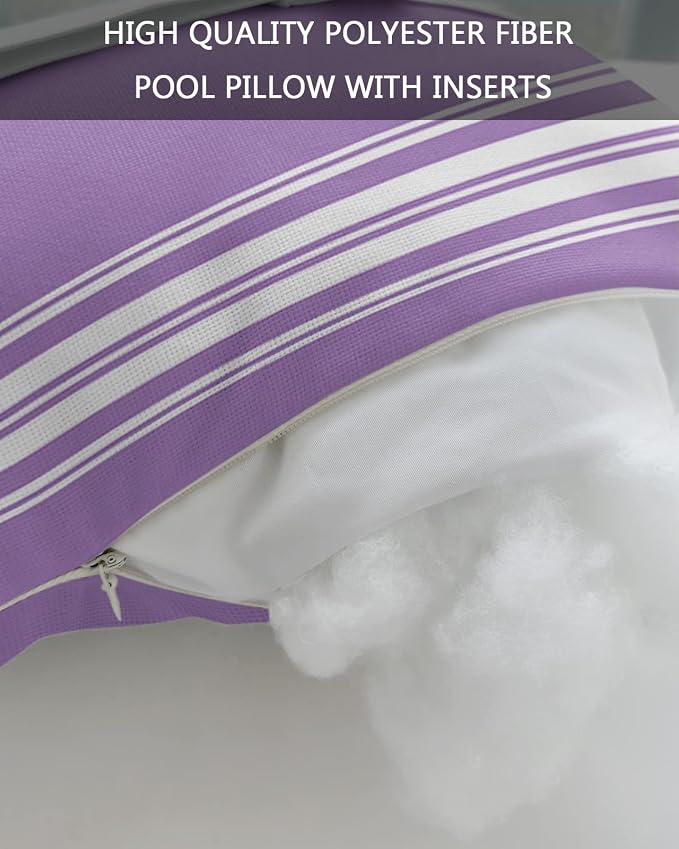 Recliner Head Pillows Lounge Chair Pillows with Insert Farmhouse Purple White Stripe Lumbar Pillow with Adjustable Strap Outdoor Waterproof Patio Pillows for Couch Beach Pool Chair, 1PCS, 12x20in