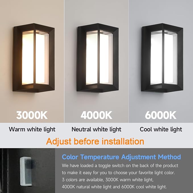 2 Pack Outdoor Wall Lights Exterior/Interior LED 24W Adjustable 3-Color 2100LM IP65 Sconces Lights Waterproof Modern Outdoor Porch Lighting Fixtures Aluminum Wall Lights Compatible with Dimmers