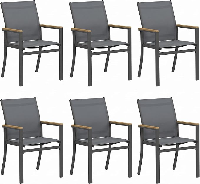 Aluminum Patio Chairs Set of 6 for All-Weather, Outdoor Patio Chairs with Breathable Quick-Drying Textilene, Outdoor Chair with 110° Ergonomic High Backrest for Porch, Patio, Garden, Deck, Backyard