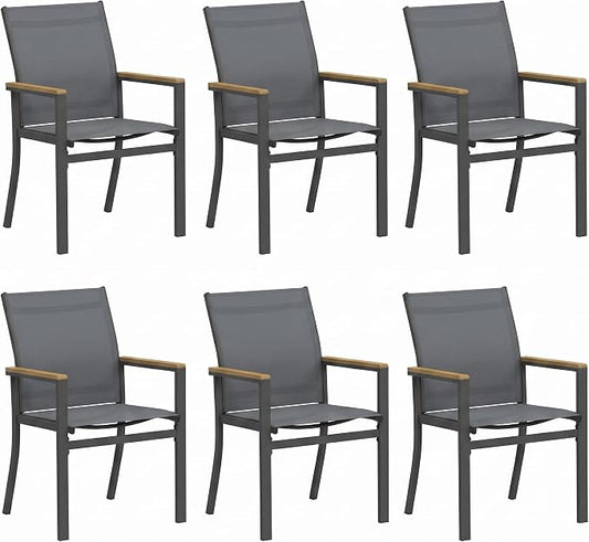 Aluminum Patio Chairs Set of 6 for All-Weather, Outdoor Patio Chairs with Breathable Quick-Drying Textilene, Outdoor Chair with 110° Ergonomic High Backrest for Porch, Patio, Garden, Deck, Backyard