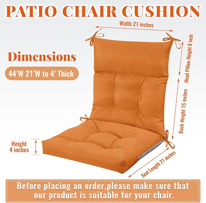 Sintuff 2 Pcs 44 x 21 x 4 Outdoor Chair Cushion Patio Chair Cushions Seat/Back Tufted Pillow with Ties Water Resistant Replacement Indoor Patio Furniture Outdoor Furniture (Solid Color,Orange)