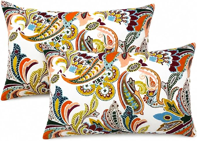 Pack of 2 Patio Lumbar Pillows 12"x20" | Fade Resistant Outdoor Waterproof Lumbar Pillow with Inners Decorative Garden Lumbar Cushions for Home Patio Terrace Sofa